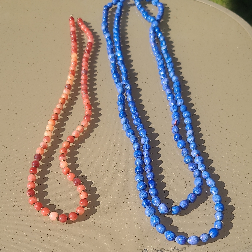 Long Blue and Pink Beaded Necklaces